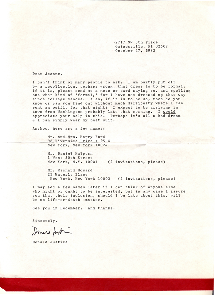 Donald Justice Letter