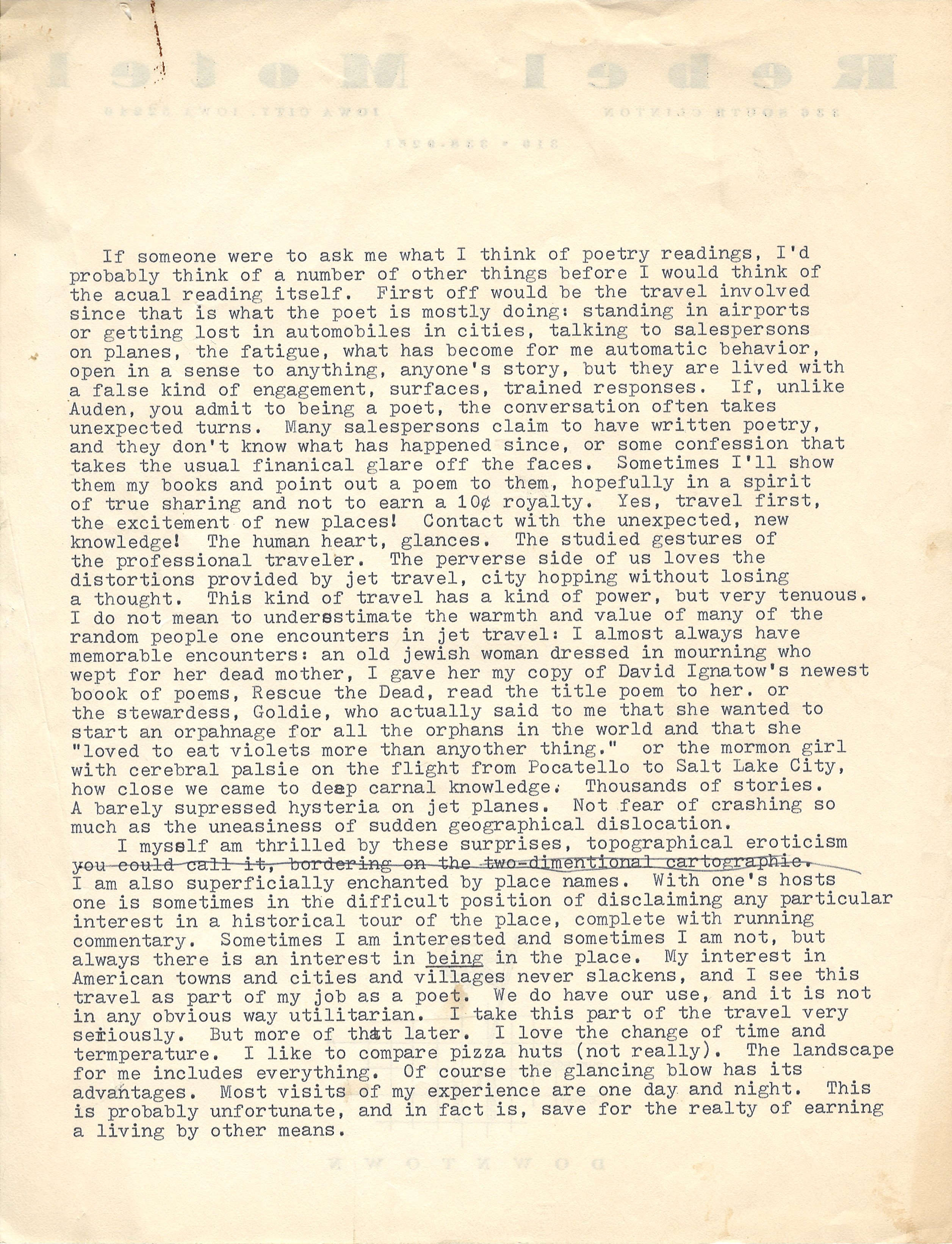 Typewritten essay by James Tate